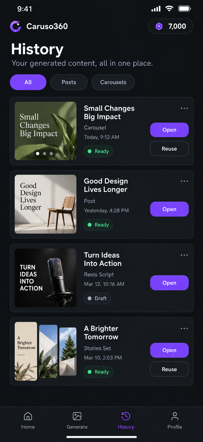 Концепт истории Caruso360
